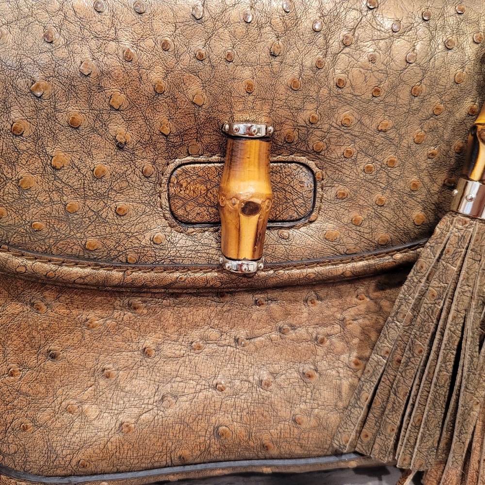 Gucci ostrich bamboo top handle bag